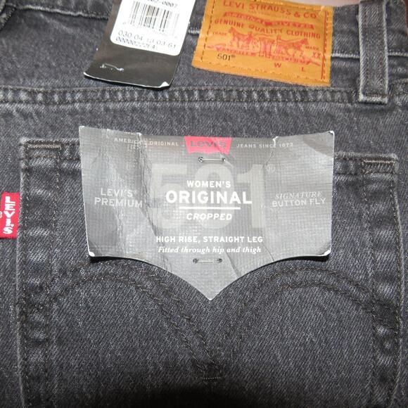 Levi’s Premium Gray Studded Denim High Rise 501 Straight Leg Cropped Jeans - Picture 10 of 14